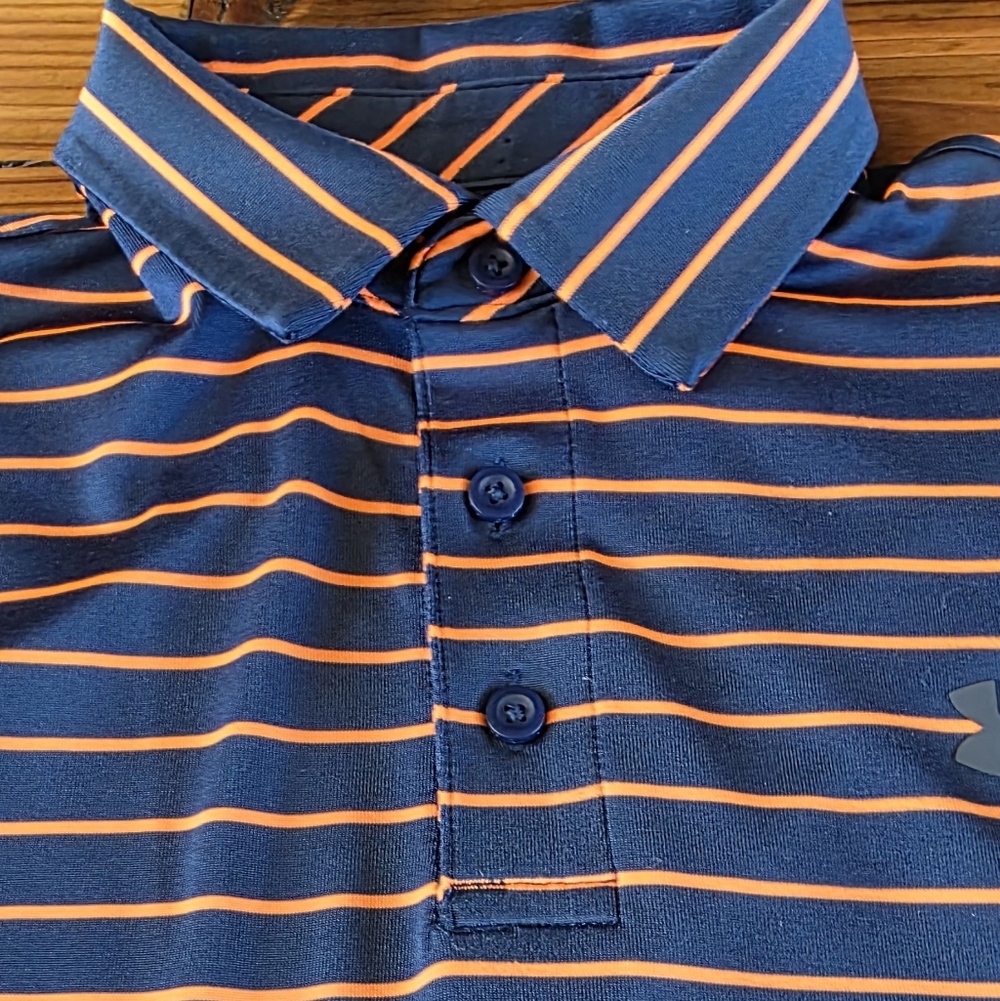 Under Armour Men's The Playoff Polo Shirt - Black with Orange Stripes Small